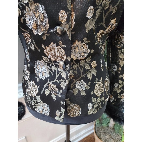 Crimson by Lawrence Kurtz Black Floral Long Sleeve Buttons Front Jacket Blazer 6 - Picture 4 of 12